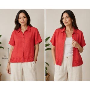 Vintage Outfit JPR Linen Blend Beaded Hem Coral Red Americana Shirt Jacket